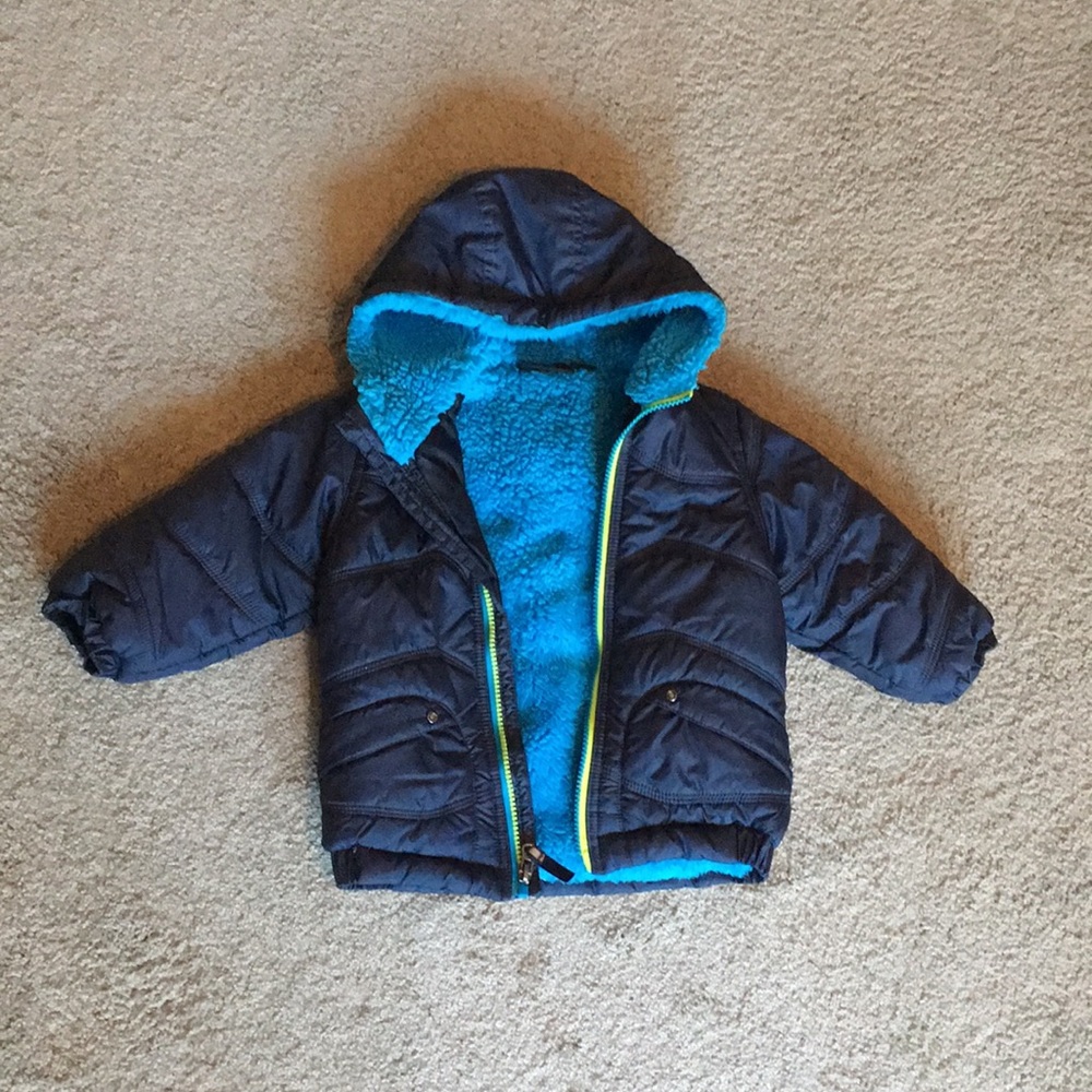 Blue Sherpa puffy winter coat